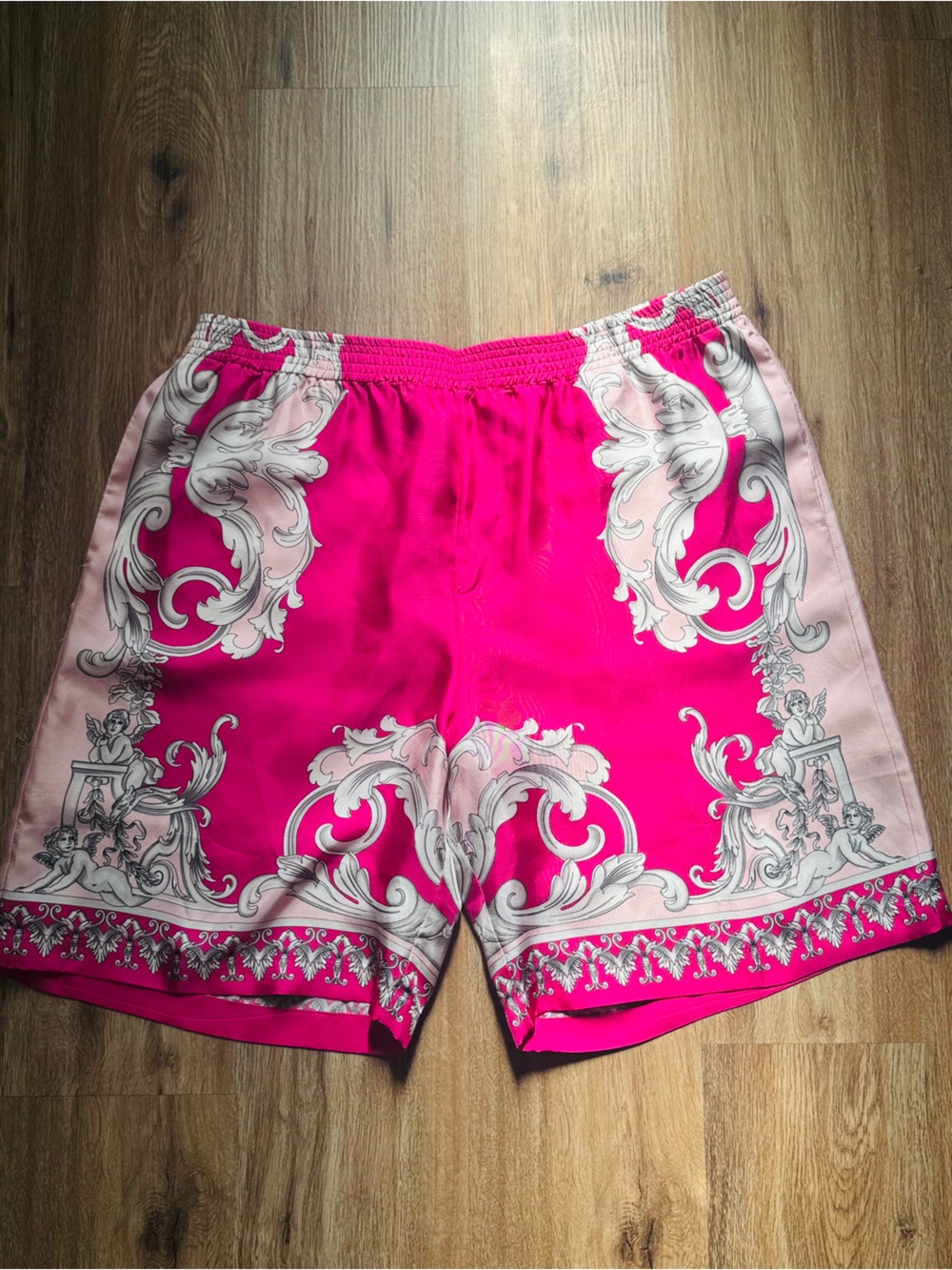 Versace Fuchsia & Pale Pink Baroque Print Bandeau Shorts